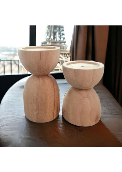 2'li Doğal Ahşap Konik Şamdan Mumluk Dekoratif Şık ve Kullanışlı Aksesuar fiyatları