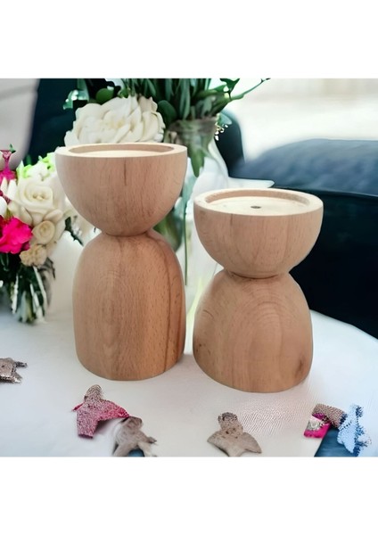 2'li Doğal Ahşap Konik Şamdan Mumluk Dekoratif Şık ve Kullanışlı Aksesuar fırsatları