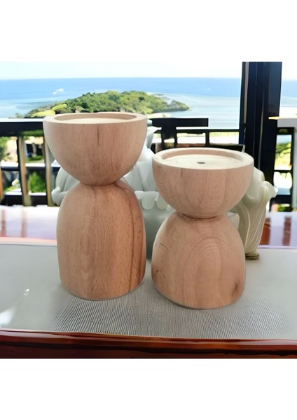 2'li Doğal Ahşap Konik Şamdan Mumluk Dekoratif Şık ve Kullanışlı Aksesuar indirimleri