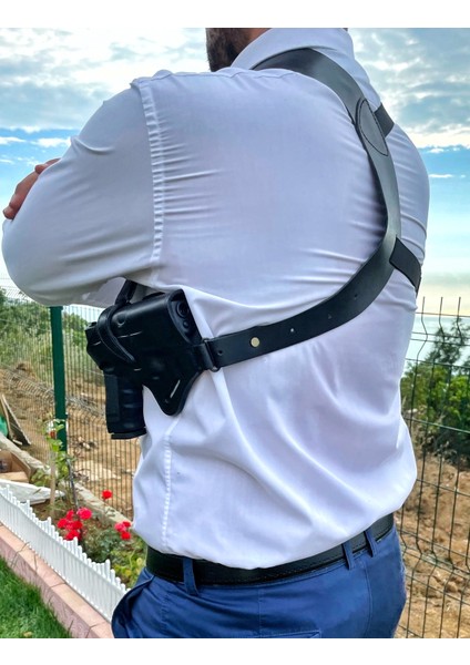Deri Silah Kılıfı Glock 17- 19- 23 Için Omuz + Bel Çekim - Sağ El - Vaketa Deri Özel El Yapımı fiyatları
