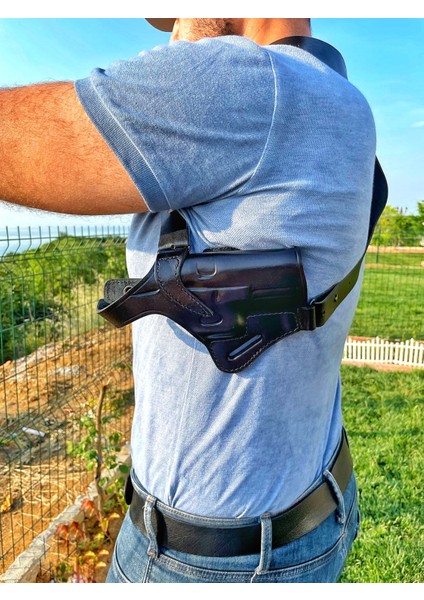 Deri Silah Kılıfı Glock 17- 19- 23 Için Omuz + Bel Çekim - Sağ El - Vaketa Deri Özel El Yapımı