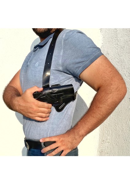 Deri Silah Kılıfı Glock 17- 19- 23 Için Omuz + Bel Çekim - Sağ El - Vaketa Deri Özel El Yapımı