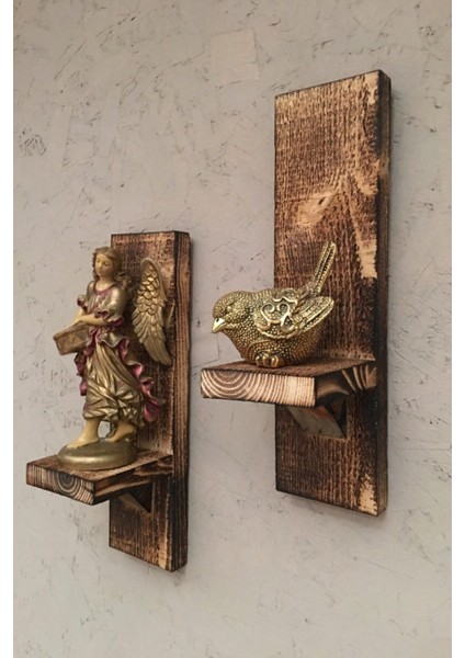 Rustik Ahşap Duvar Mumluk Seti, Dekoratif ve Şık Tasarım 2'li