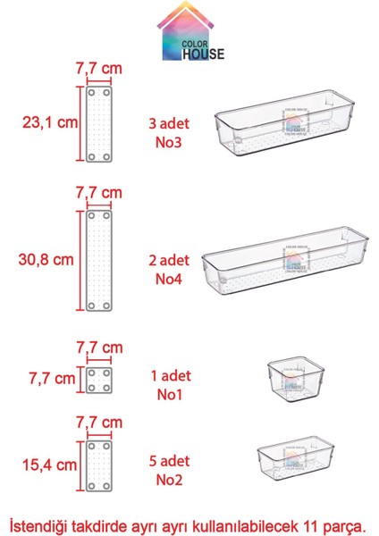 Şeffaf 11 Parça Makyaj ve Takı Organizeri, Modüler Çekmece İçi Düzenleyici fiyatları