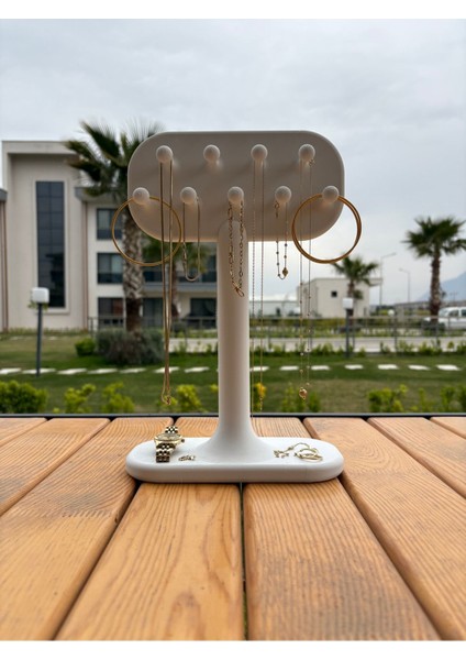 Şık ve Modern Tasarımlı Takı ve Kolye Sergileme Standı, Beyaz Renkli Seçenek