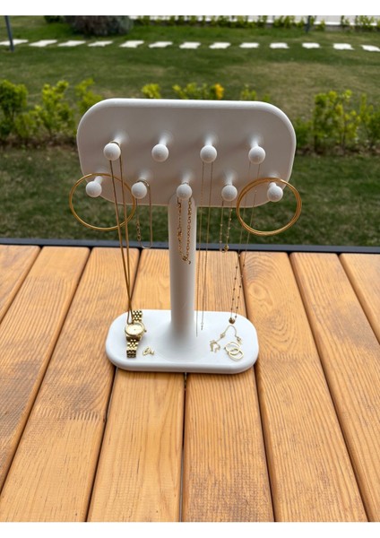 Şık ve Modern Tasarımlı Takı ve Kolye Sergileme Standı, Beyaz Renkli Seçenek