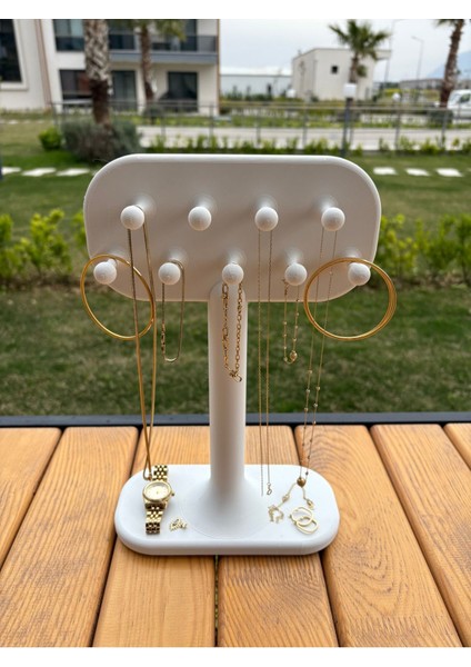 Şık ve Modern Tasarımlı Takı ve Kolye Sergileme Standı, Beyaz Renkli Seçenek