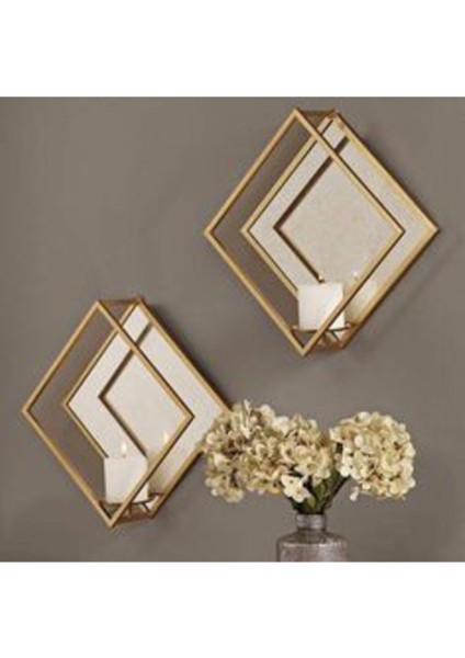 Aynalı Dörtgen Duvar Mumluğu, Şık ve Modern Ev Dekorasyon Aksesuarı