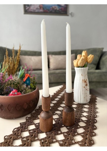 Kahverengi Doğal Kayın Ağacı Şamdan ve Mumluk, Şık ve Doğal Dekor.