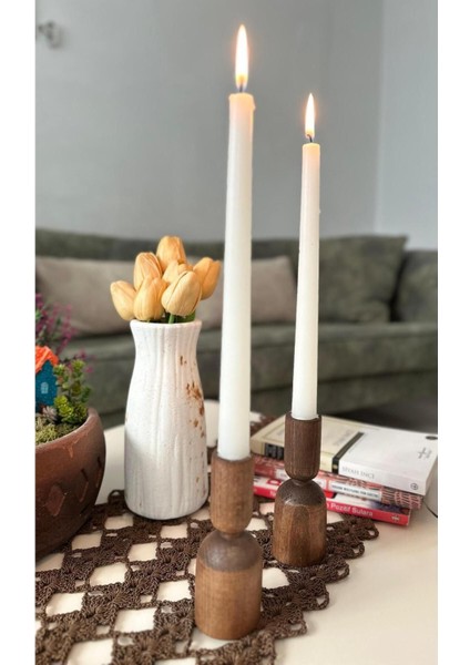 Kahverengi Doğal Kayın Ağacı Şamdan ve Mumluk, Şık ve Doğal Dekor. fırsatları