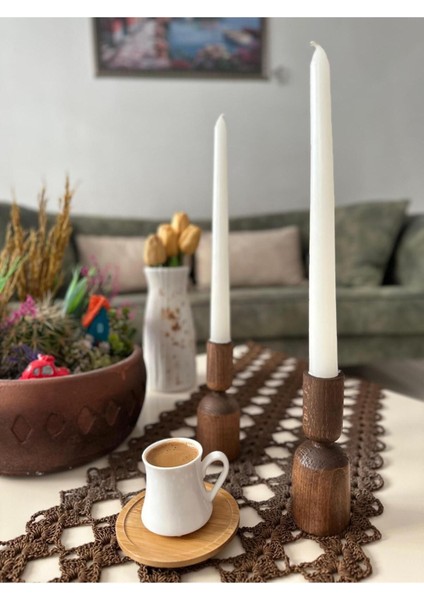 Kahverengi Doğal Kayın Ağacı Şamdan ve Mumluk, Şık ve Doğal Dekor.