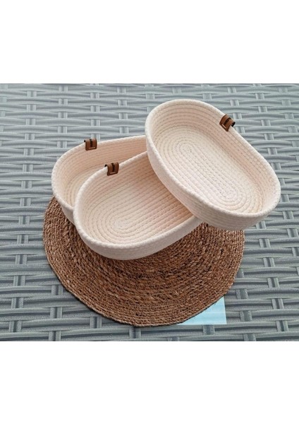 Oval Hasır Sepet, Ev Banyo Dekoratif Düzenleyici, Ip, Jüt, Halat, Krem, Çok Amaçlı