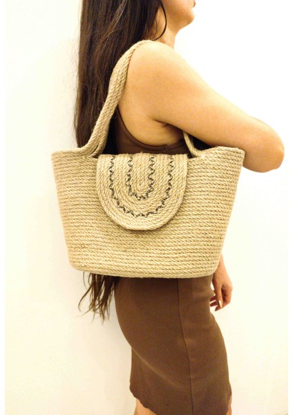 Tasarım Kadın Kol ve Omuz Çantası Yıkanabilir Kordon Ip Çanta