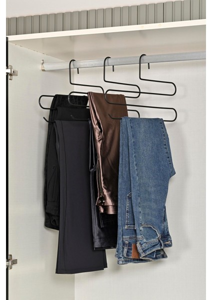 Mat Siyah 5'li Dolap Içi 3 Katlı Çok Amaçlı Askılık
