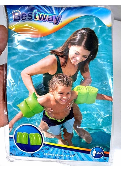 Yeşil Çocuk Yüzme Kolluğu 20 Cm, 1 Çift, Bombeli, 3-12 Yaş Uygun