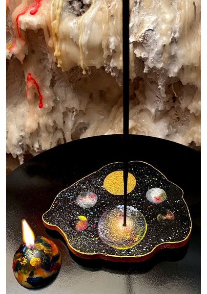 Siyah Altın Yıldızlar Serisi Dekoratif Tütsülük ve Mumluk