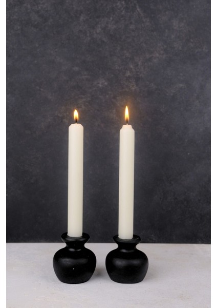 Şık 2'li Siyah Ahşap Nar Modeli Dekoratif Şamdan Seti