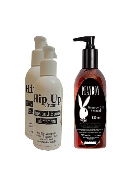 Hintohu Hipup Hip Enlargement Cream Kalça Kaldırma , Vücut Kremi 120 ml 2 Adet+Playboy Masaj Yağı 120 ml