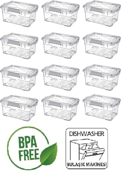 12'li 1l Şeffaf Kilitli Saklama Kabı Seti, Güvenli ve Ekonomik Depolama