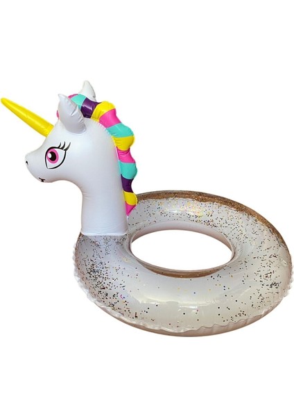 3-6 Yaş Renkli Simli Unicorn Simit Bebek ve Deniz Havuz Simidi 75 cm