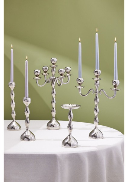 3'lü Şamdan Seti, Şık Gümüş Tasarım, 38X29 Cm, Şıklık ve Zarafet Sunar modelleri