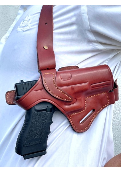 Deri Silah Kılıfı Glock 17- 19- 23 Için Omuz + Bel Çekim - Sağ El - Vaketa Deri Özel El Yapımı fiyatları