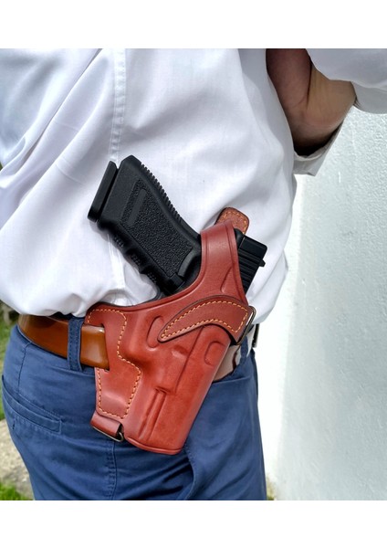 Deri Silah Kılıfı Glock 17- 19- 23 Için Omuz + Bel Çekim - Sağ El - Vaketa Deri Özel El Yapımı