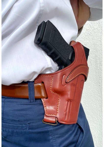 Deri Silah Kılıfı Glock 17- 19- 23 Için Omuz + Bel Çekim - Sağ El - Vaketa Deri Özel El Yapımı