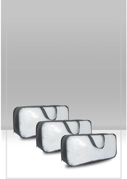 3'lü Set 60X30X18 cm Pvc Şeffaf Telli Valiz ve Hurçler