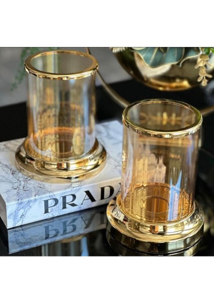 2'li Bronz Cam Fanus Mumluk Seti 17CM ve 18CM, Şık Dekoratif Aksesuar