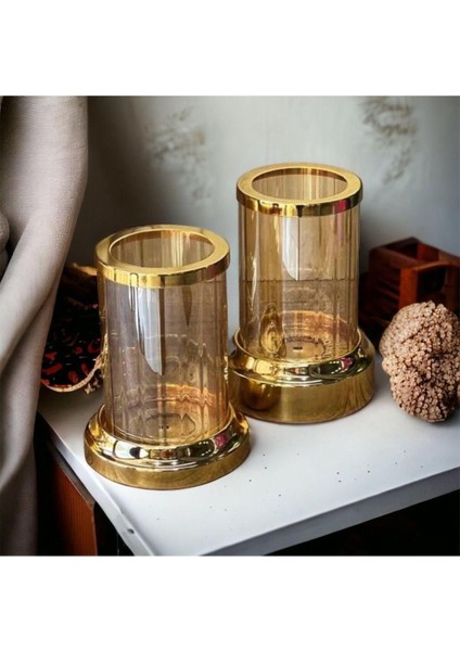 2'li Bronz Cam Fanus Mumluk Seti 17CM ve 18CM, Şık Dekoratif Aksesuar modelleri