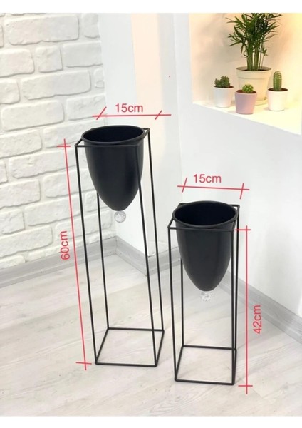 Şık 2'li Metal Ayaklı Kare Saksı Çiçeklik, Modern ve Zarif Tasarım fiyatları