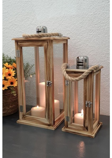 Ahşap ve Çelik Detaylı Ikili Mumluk Seti, Şık ve Doğal Dekoratif Aksesuar.