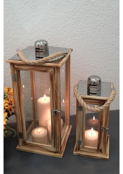 Ahşap ve Çelik Detaylı Ikili Mumluk Seti, Şık ve Doğal Dekoratif Aksesuar. fiyatları