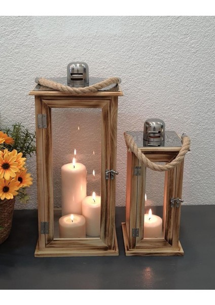 Ahşap ve Çelik Detaylı Ikili Mumluk Seti, Şık ve Doğal Dekoratif Aksesuar. fırsatları