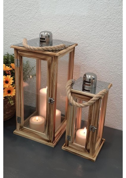 Ahşap ve Çelik Detaylı Ikili Mumluk Seti, Şık ve Doğal Dekoratif Aksesuar. indirimleri