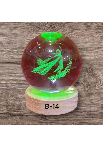 Dekoratif Altı Ahşap Işıklı Kristal Küre Büyük Boy