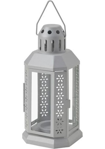 22 cm Lame Dekoratif Çelik Fener ve Mumluk Şamdan