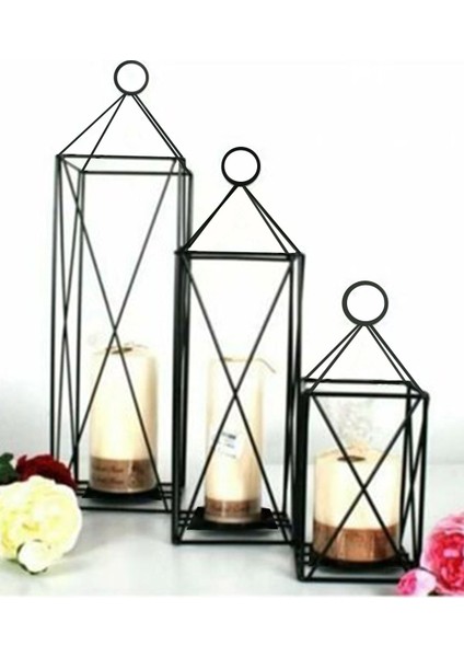 Dekoratif Metal Mumluk, Fener, Siyah, Şık ve Şık Aydınlatma Aksesuarı