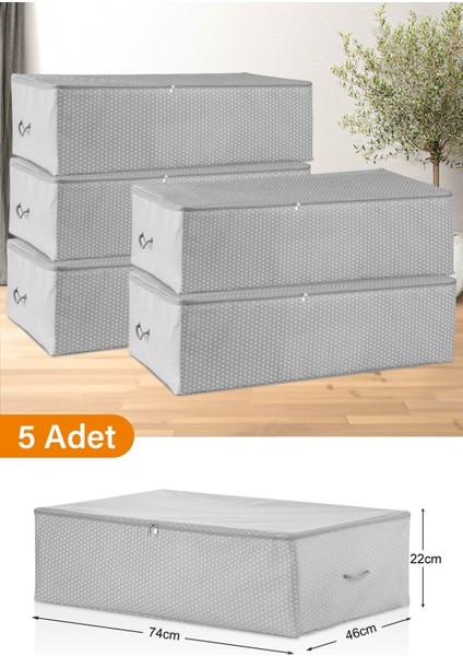 5'li Mega Boy Gri Benekli Baza Altı Hurç 74X46X22 Cm, Şık ve Kullanışlı Saklama Çözümü