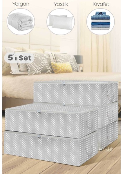 5'li Mega Boy Gri Benekli Baza Altı Hurç 74X46X22 Cm, Şık ve Kullanışlı Saklama Çözümü fiyatları