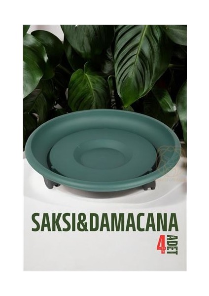 Turk Tekerlekli Saksı Altığı 4 Adet 37 cm Yeşil - ISL5148-8116