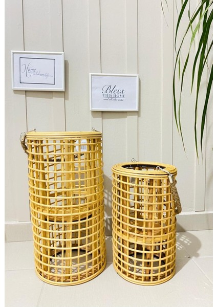 Bambu Fener Mumluk Dekor Seti, Şık ve Doğal Ev Dekoru Için Ideal Seçenek