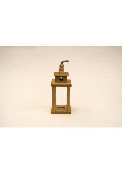 El Işi Küçük Direkli Fener ve Şamdan, Dekoratif Biblo, Kahverengi, El Yapımı.