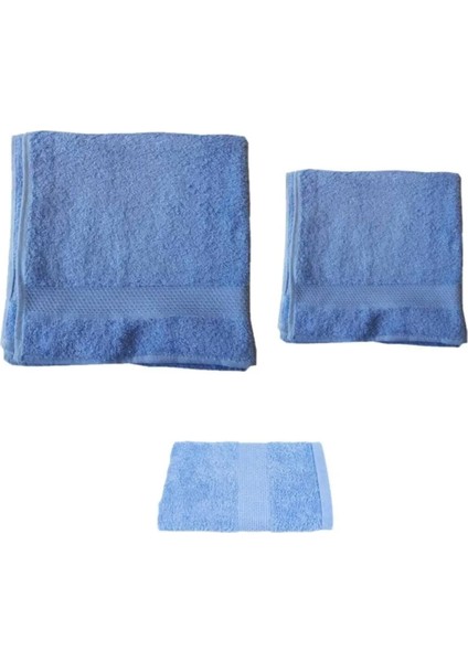 3'lü Banyo, El Yüz ve Tıraş Sakal Havlusu - Mavi Asker Havlu Seti