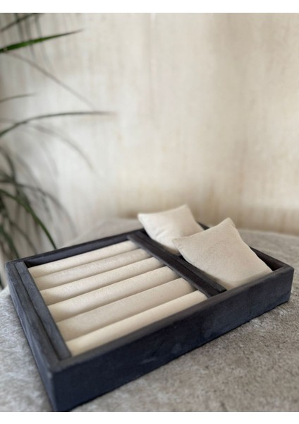 Yerli Üretim Süet Organizer, Yüzük, Saat, Bilezik, Bileklik, 24/17 cm Bej fiyatları