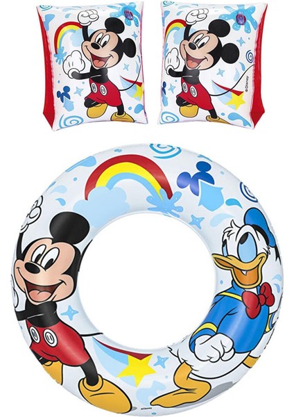 Renkli 3-6 Yaş Mickey Mouse Deniz Simidi ve Kolluk Seti, Güvenle Denizde!