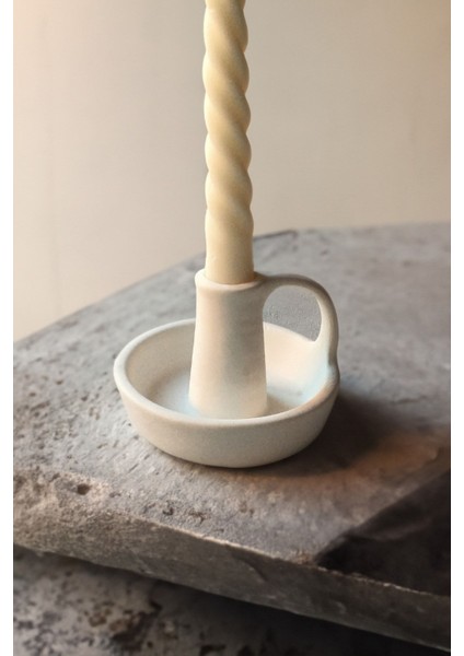 Şamdan Mumluk, Beton, Beyaz, Şık, Modern, Dekoratif, Kulplu, Zarif, Ev, Hobi, Huzur