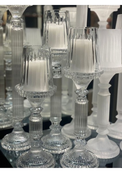 Şık Kristal Ayaklı 3lü Mumluk, Cam Tasarım, Zarif Dekorasyon Parçası