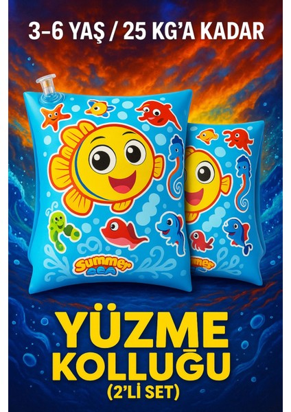 Çocukler Için Mercan Mavisi Şişme Kolluk, 3-7 Yaş, 25 Kg’a Kadar, Deniz Teması